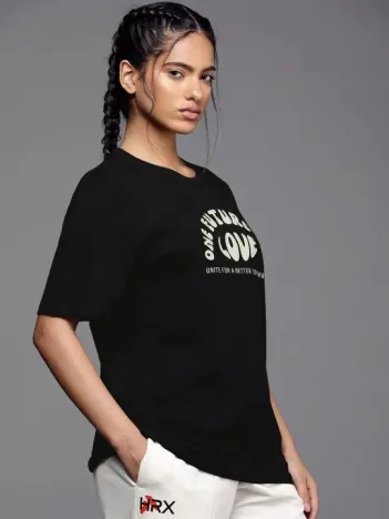 Kadın Baskılı Oversize T-shirt - Siyah