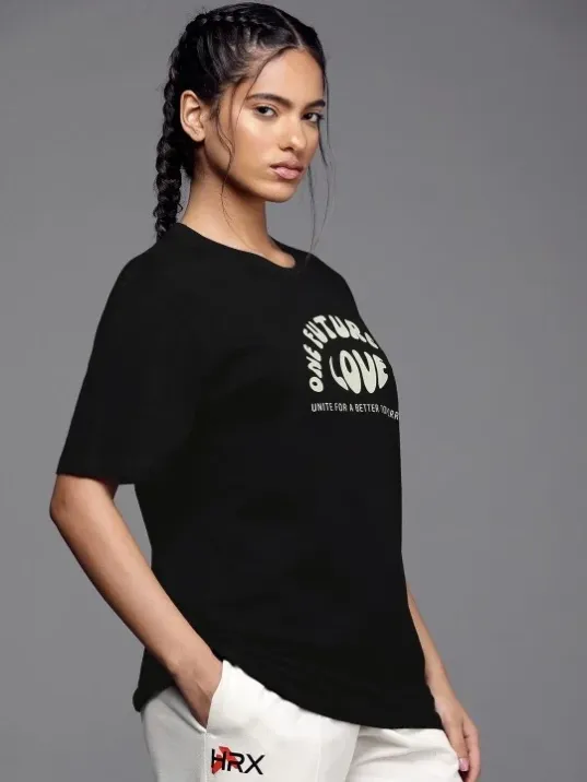 Kadın Baskılı Oversize T-shirt - Siyah