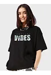 Kadın Baskılı Oversize T-shirt - Siyah