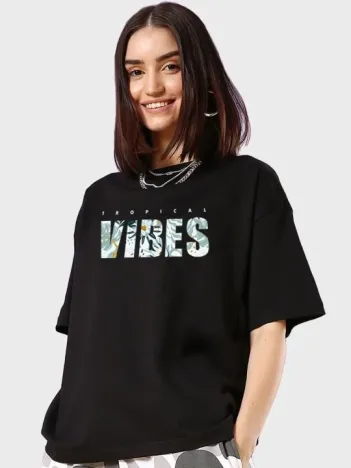 Kadın Baskılı Oversize T-shirt - Siyah Kadın Baskılı Oversize T-shirt - Siyah