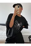 Kadın Baskılı Oversize T-shirt - Siyah