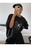 Kadın Baskılı Oversize T-shirt - Siyah