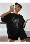 Kadın Baskılı Oversize T-shirt - Siyah