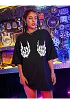 Kadın Baskılı Oversize T-shirt - Siyah