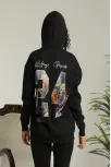 Kadın Baskılı Oversize Üç İplik Kapüşonlu Sweatshirt - Siyah Kadın Baskılı Oversize Üç İplik Kapüşonlu Sweatshirt - Siyah