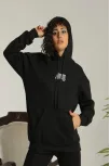 Kadın Baskılı Oversize Üç İplik Kapüşonlu Sweatshirt - Siyah Kadın Baskılı Oversize Üç İplik Kapüşonlu Sweatshirt - Siyah