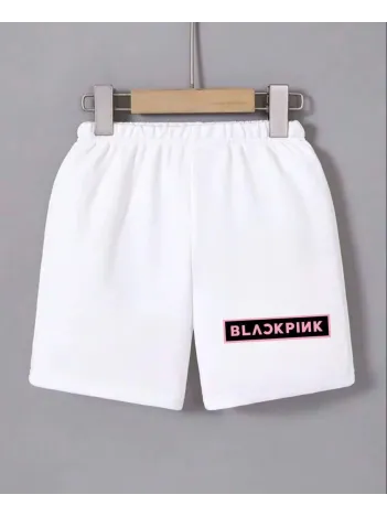 Kadın Beli Lastikli Baskılı Mini Şort - Beyaz Kadın Beli Lastikli Baskılı Mini Şort - Beyaz