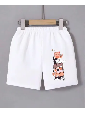 Kadın Beli Lastikli Baskılı Mini Şort - Beyaz Kadın Beli Lastikli Baskılı Mini Şort - Beyaz