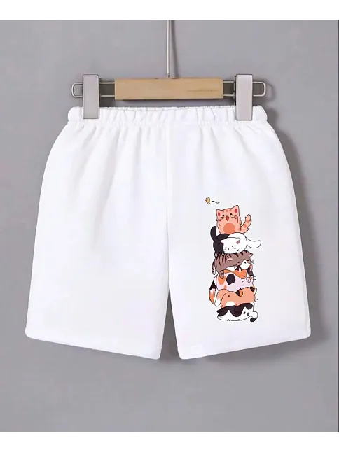 Kadın Beli Lastikli Baskılı Mini Şort - Beyaz