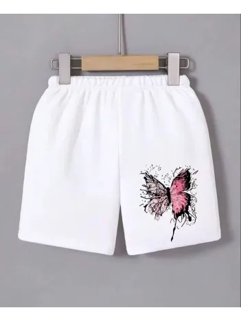 Kadın Beli Lastikli Baskılı Mini Şort - Beyaz Kadın Beli Lastikli Baskılı Mini Şort - Beyaz