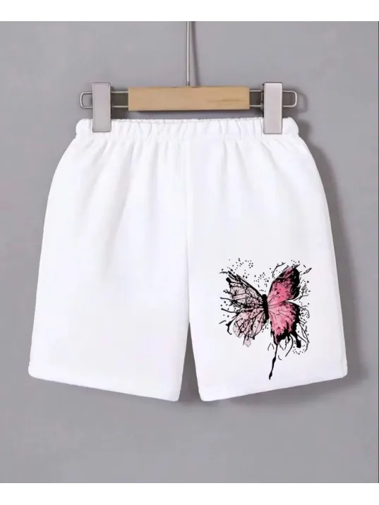 Kadın Beli Lastikli Baskılı Mini Şort - Beyaz Kadın Beli Lastikli Baskılı Mini Şort - Beyaz