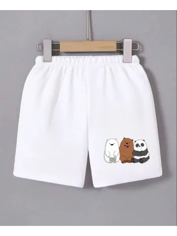 Kadın Beli Lastikli Baskılı Mini Şort - Beyaz Kadın Beli Lastikli Baskılı Mini Şort - Beyaz