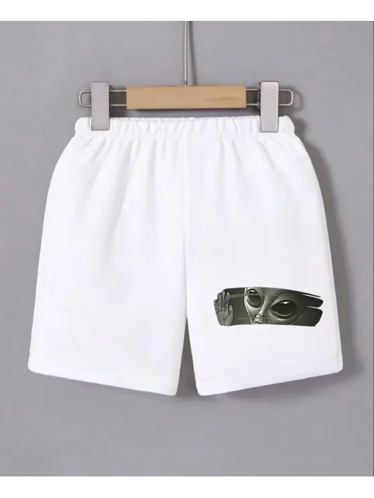 Kadın Beli Lastikli Baskılı Mini Şort - Beyaz Kadın Beli Lastikli Baskılı Mini Şort - Beyaz