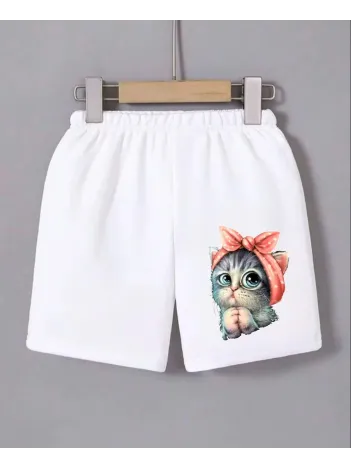 Kadın Beli Lastikli Baskılı Mini Şort - Beyaz Kadın Beli Lastikli Baskılı Mini Şort - Beyaz