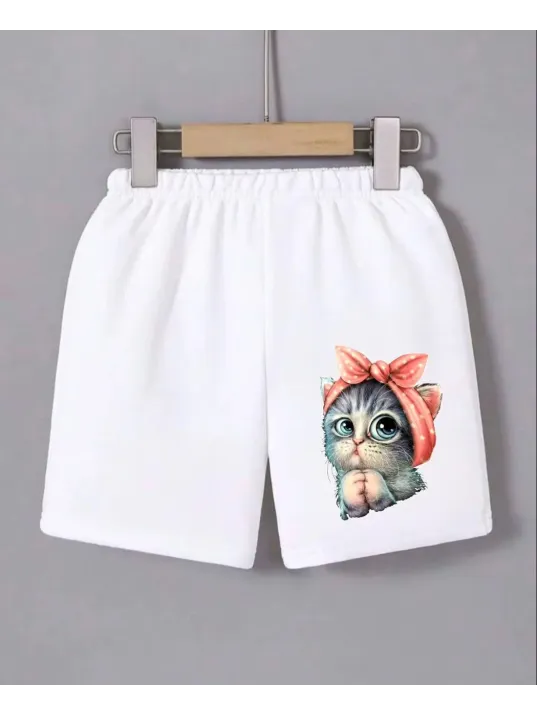 Kadın Beli Lastikli Baskılı Mini Şort - Beyaz Kadın Beli Lastikli Baskılı Mini Şort - Beyaz