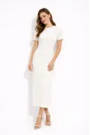 Kadın Beyaz Kısa Kollu Arkası Yırtmaçlı Uzun Elbise + İç Göstermeyen Askılı Mini Elbiseli - Beyaz