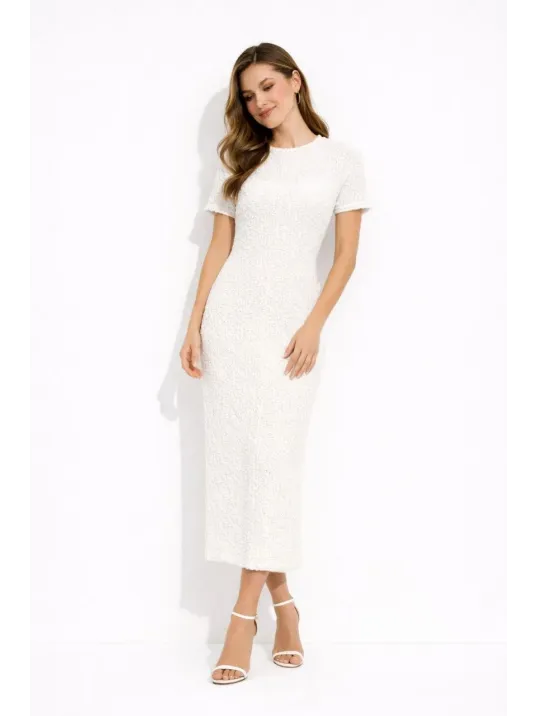 Kadın Beyaz Kısa Kollu Arkası Yırtmaçlı Uzun Elbise + İç Göstermeyen Askılı Mini Elbiseli - Beyaz