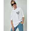Kadın Bisiklet Yaka Baskılı Oversize T-Shirt - Beyaz