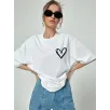 Kadın Bisiklet Yaka Baskılı Oversize T-Shirt - Beyaz