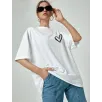 Kadın Bisiklet Yaka Baskılı Oversize T-Shirt - Beyaz