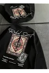 Kadın Bisiklet Yaka Baskılı Sweatshirt - Siyah