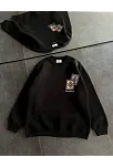 Kadın Bisiklet Yaka Baskılı Sweatshirt - Siyah