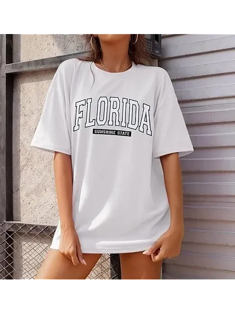 Kadın Bisiklet Yaka Baskılı T-shirt - Beyaz