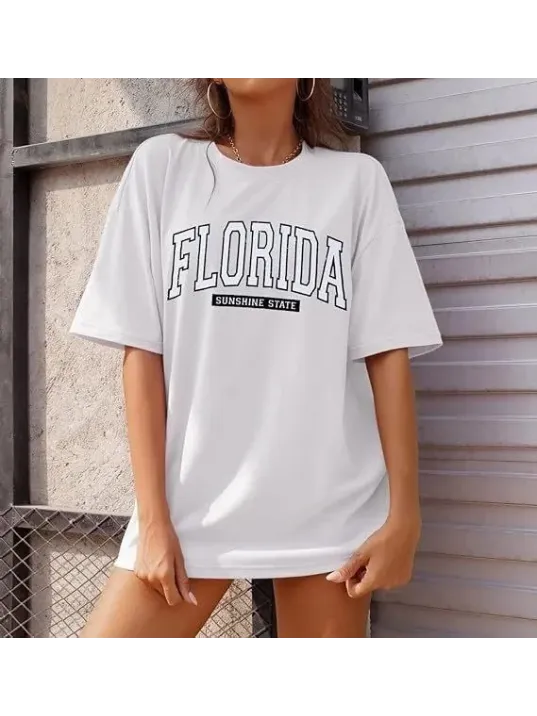 Kadın Bisiklet Yaka Baskılı T-shirt - Beyaz