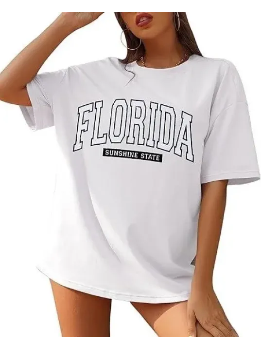 Kadın Bisiklet Yaka Baskılı T-shirt - Beyaz