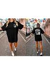 Kadın Bisiklet Yaka Baskılı T-shirt - Siyah