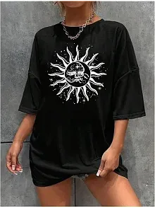 Kadın Bisiklet Yaka Baskılı T-shirt - Siyah
