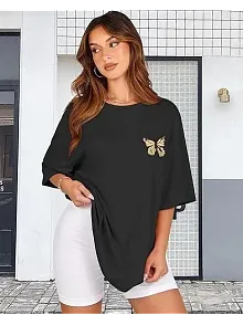 Kadın Bisiklet Yaka Baskılı T-shirt - Siyah