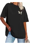 Kadın Bisiklet Yaka Baskılı T-shirt - Siyah