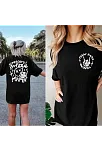 Kadın Bisiklet Yaka Baskılı T-shirt - Siyah