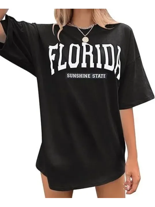 Kadın Bisiklet Yaka Baskılı T-shirt - Siyah