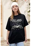 Kadın Bisiklet Yaka Baskılı T-shirt - Siyah