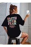 Kadın Bisiklet Yaka Baskılı T-shirt - Siyah