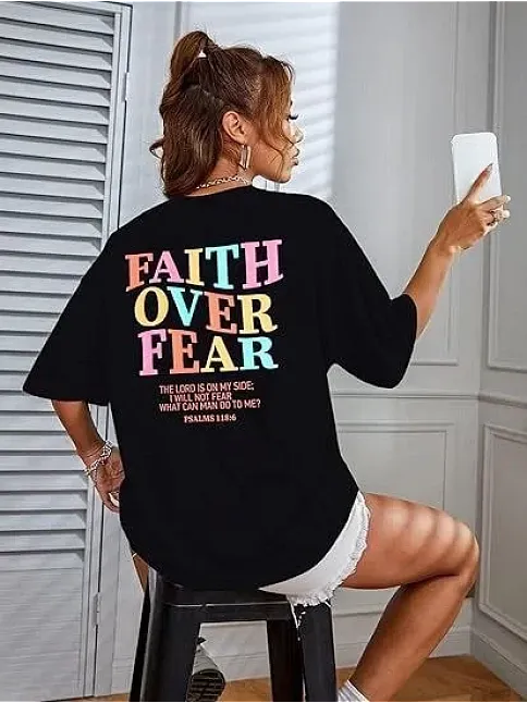 Kadın Bisiklet Yaka Baskılı T-shirt - Siyah