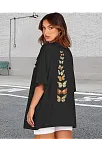 Kadın Bisiklet Yaka Baskılı T-shirt - Siyah