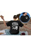 Kadın Bisiklet Yaka Baskılı T-shirt - Siyah