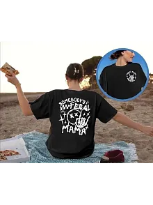 Kadın Bisiklet Yaka Baskılı T-shirt - Siyah