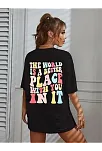 Kadın Bisiklet Yaka Baskılı T-shirt - Siyah