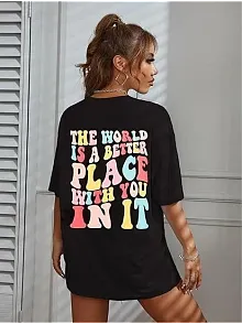 Kadın Bisiklet Yaka Baskılı T-shirt - Siyah