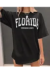 Kadın Bisiklet Yaka Baskılı T-shirt - Siyah