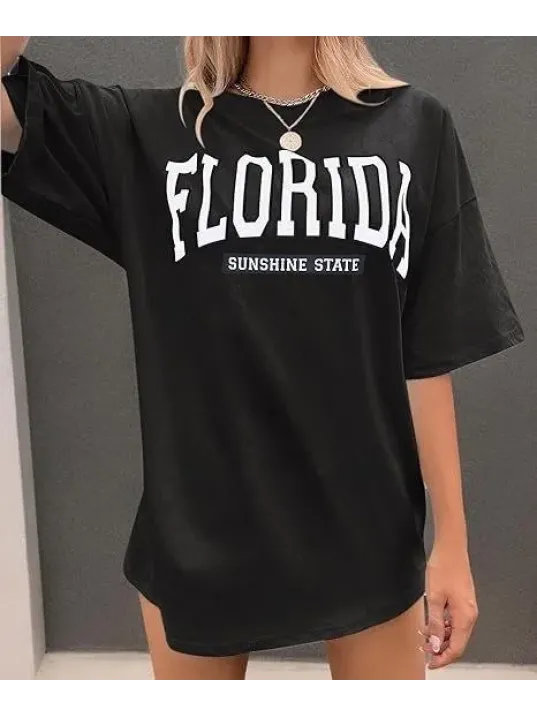 Kadın Bisiklet Yaka Baskılı T-shirt - Siyah Kadın Bisiklet Yaka Baskılı T-shirt - Siyah