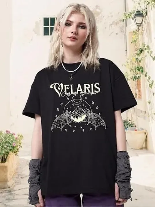 Kadın Bisiklet Yaka Baskılı T-shirt - Siyah