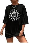 Kadın Bisiklet Yaka Baskılı T-shirt - Siyah