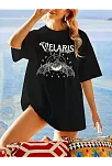 Kadın Bisiklet Yaka Baskılı T-shirt - Siyah