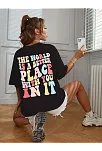 Kadın Bisiklet Yaka Baskılı T-shirt - Siyah