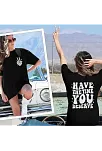 Kadın Bisiklet Yaka Kısa Kol Baskılı T-shirt - Siyah